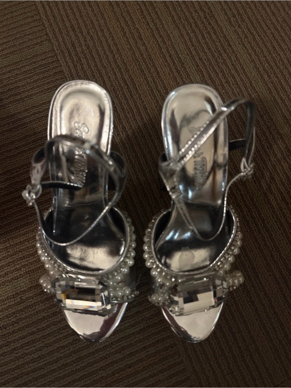 Sugar Thrillz Silver Jeweled Platform Sandals with Pearl Trim